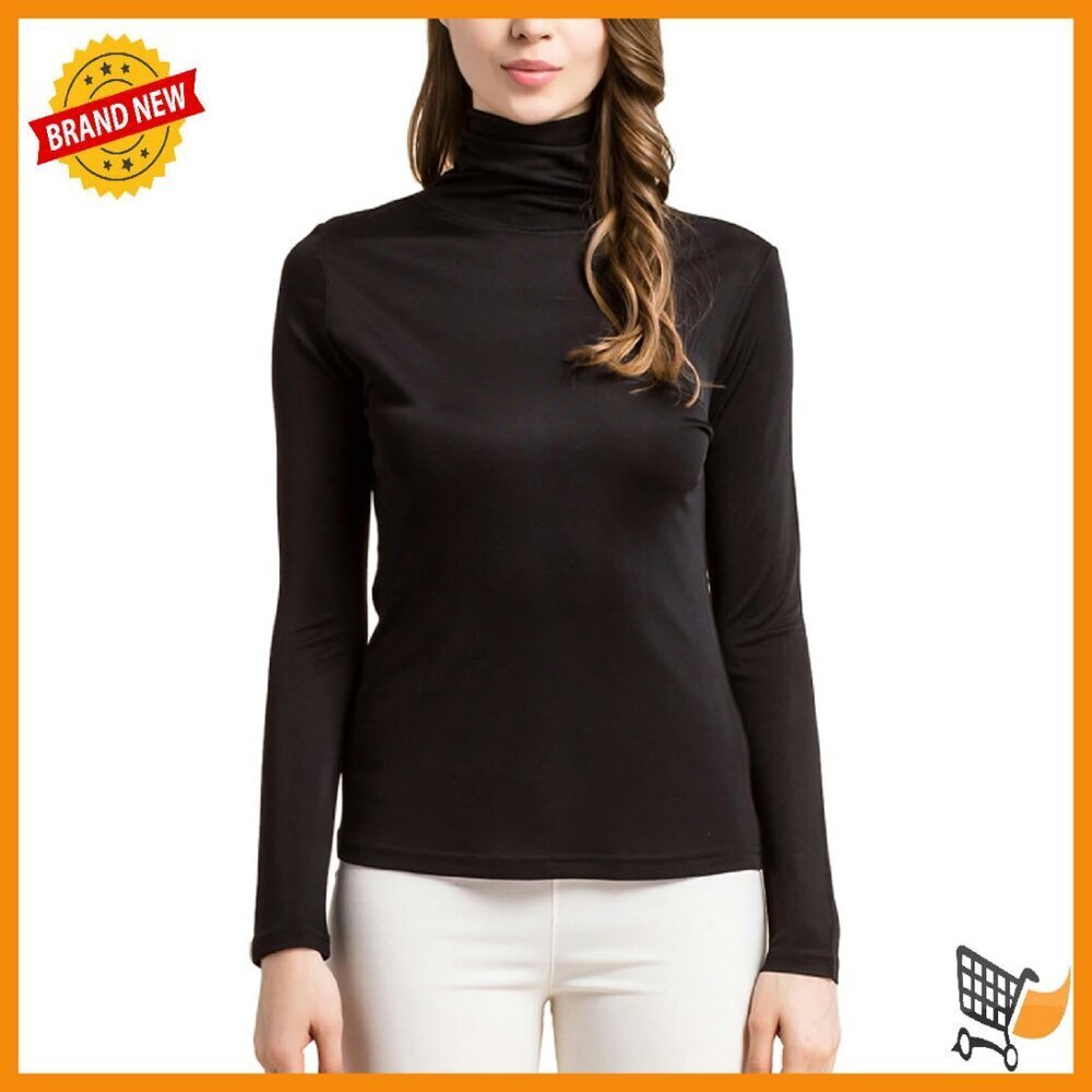 Silk Turtleneck Thermal Top Long Sleeve Slim Fit Blouse